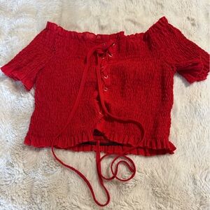 SHEIN Red Lace-Up Crop Top